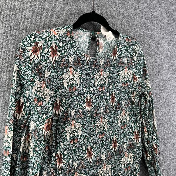 H&M Shirt Womens 2 Blue Floral Bohemian Blouse Chambray Morris & Co Hippie - Picture 2 of 8